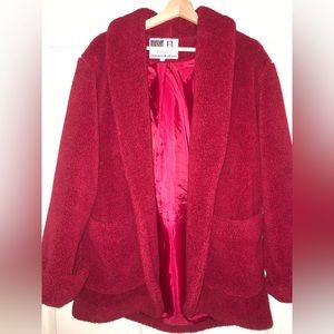 KRISTEN BLAKE APRES Deep Red Single Breast Teddy Sherpa Pea Coat Jacket Size M